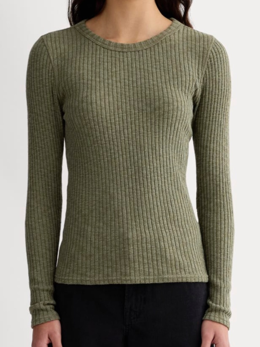 Everlane Cozy Rib Long Sleeve Tee Top Cotton Stretch Slim Fit Large Green Shirt